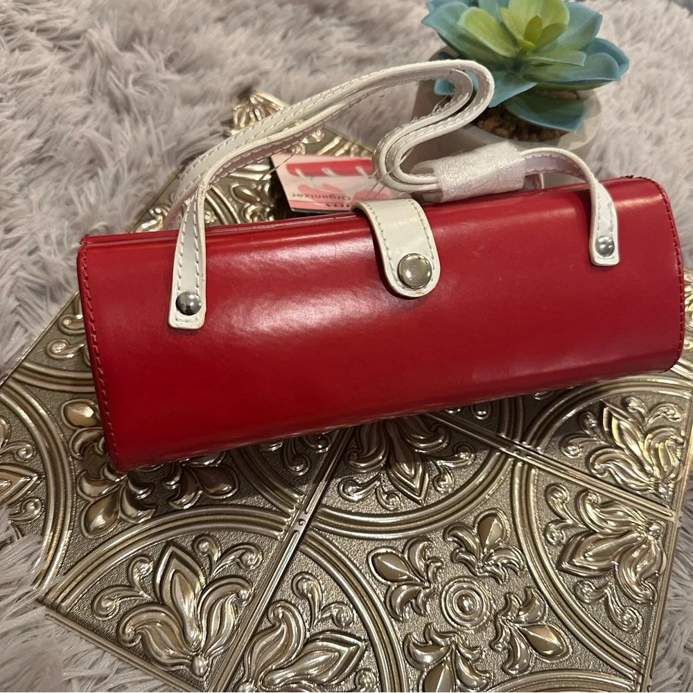 🌹VINTAGE Show Colors Cosmetic RED & WHITE Organizer Make Up Case Mini Purse